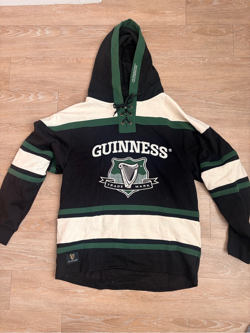 Guinness Black Cream and Green Hooded Rugby Sweatshirt